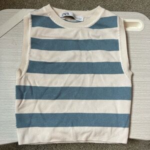 ZARA Blue and white striped cropped top